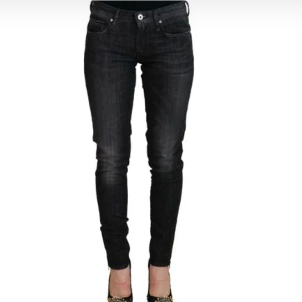 FIORUCCI Jeans Skinny V Bassa Black Zipper Bottoms New Italian Size 27